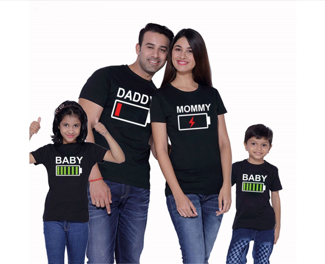 Battery Parent-Child Lightning Baby T-Shirt Top Pure Cotton