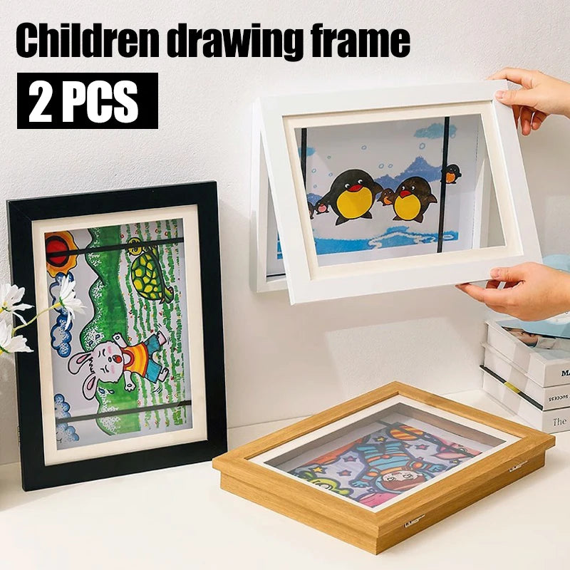 4-Pack Kids Art Display Magnet Frame + 3-Pack Smart LED Art Light