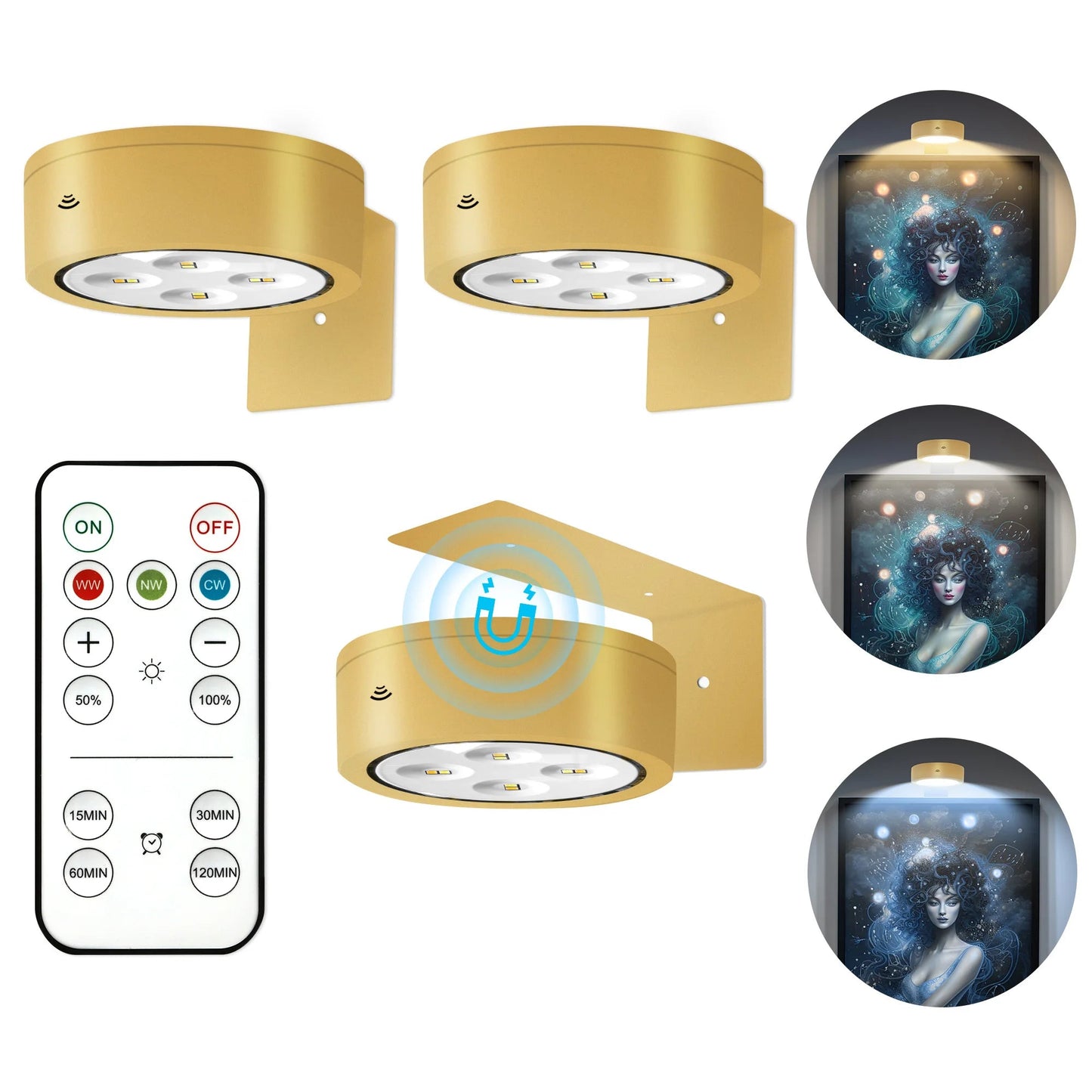 4-Pack Kids Art Display Magnet Frame + 3-Pack Smart LED Art Light